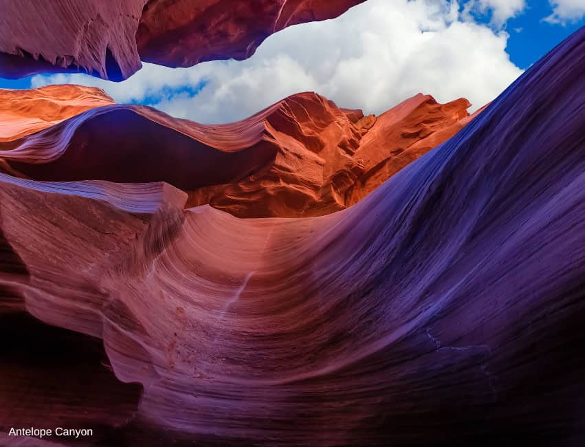 Vivid sandstone formations in Antelope Canyon, Arizona, showcasing natural beauty and unique geological features.