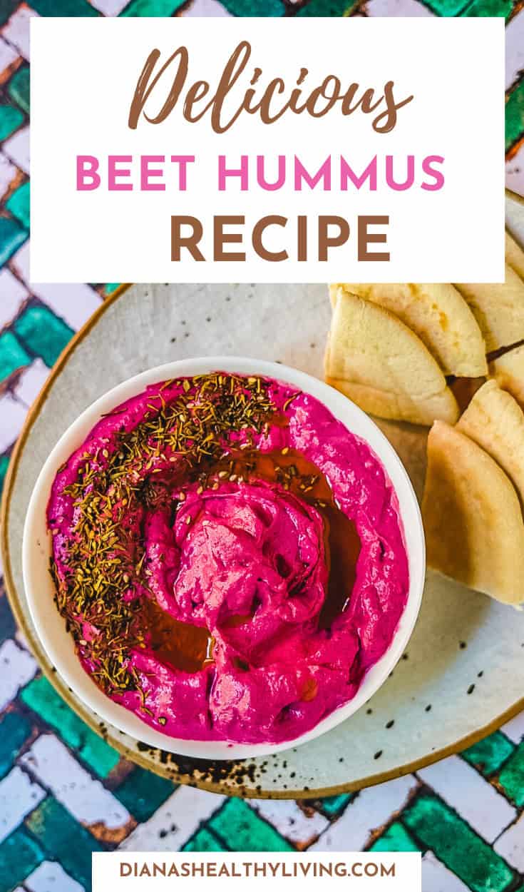 Make this vibrant roasted beet hummus recipe! A healthy, vegan beetroot dip with chickpeas, tahini & lemon. Easy, colorful & perfect for parties.