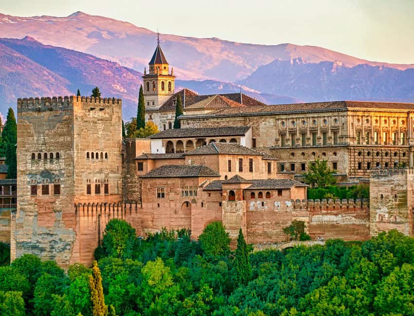 Alhambra palace and fortress in Granada, Spain &ndash; a famous landmark of Spain with Moorish architecture and historic gardens.
