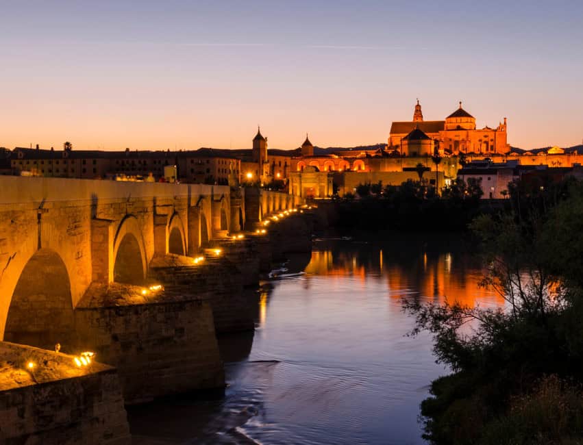 Mezquita-Catedral and Roman Bridge of C&oacute;rdoba, Spain &ndash; famous Spanish monuments with Moorish and Christian history.