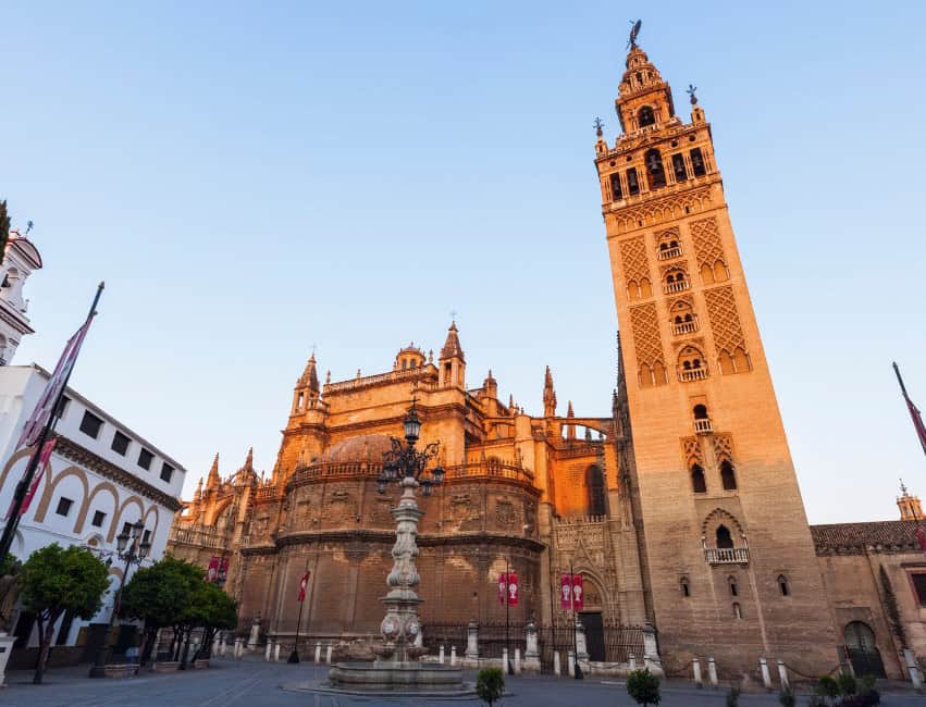 landmarks in spain Seville Cathedral and La Giralda bell tower &ndash; UNESCO World Heritage Site and one of the most famous landmarks in Spain.