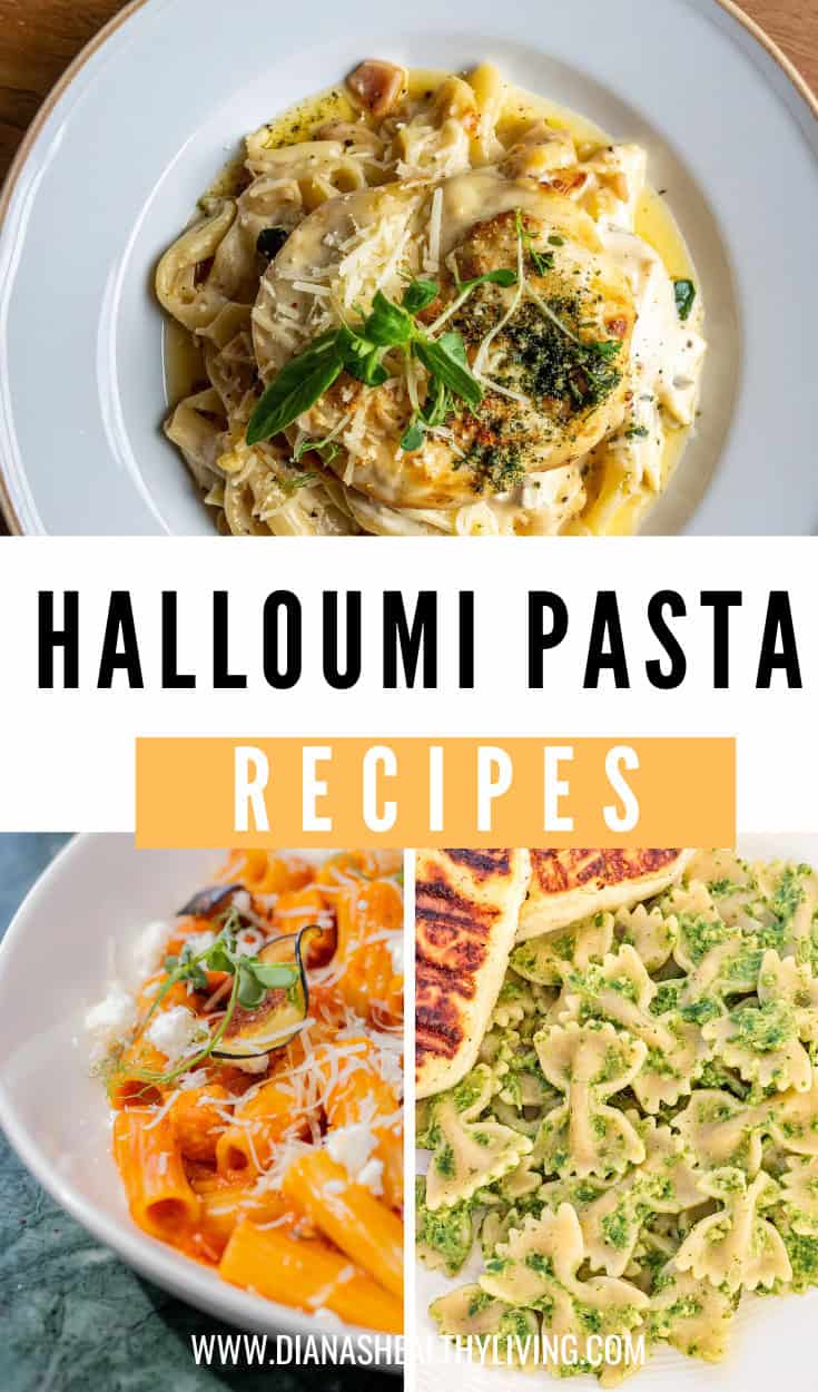 Creamy halloumi pasta with herbs and fresh greens. Delicious healthy dinner idea from Diana's Healthy Living.