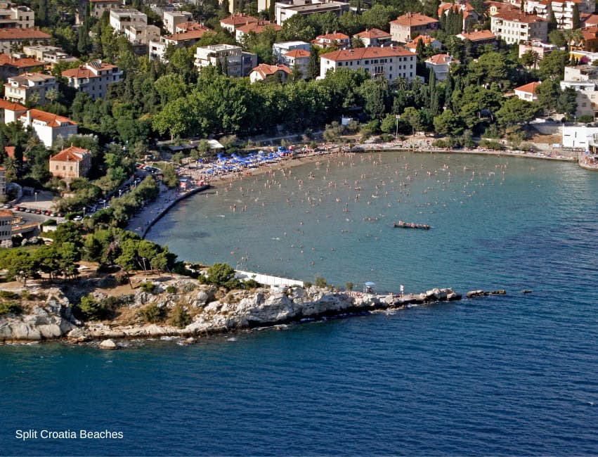 Bačvice Beach Split Croatia sandy shoreline with people playing picigin and sunbathing&rdquo;