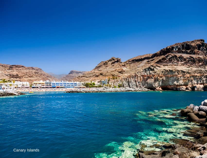 Sunny beach in Canary Islands - warmest place Europe in Winter