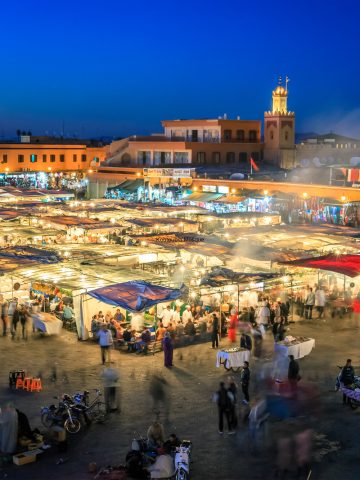 Jemaa el-Fnaa Square at sunset, Marrakech Morocco