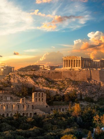 Acropolis of Athens, iconic Greek landmark with Parthenon temple overlooking the city. Tourist Spots in Greece