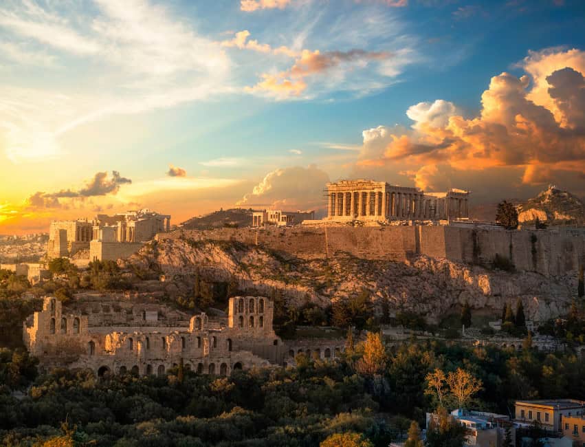 Acropolis of Athens, iconic Greek landmark with Parthenon temple overlooking the city.