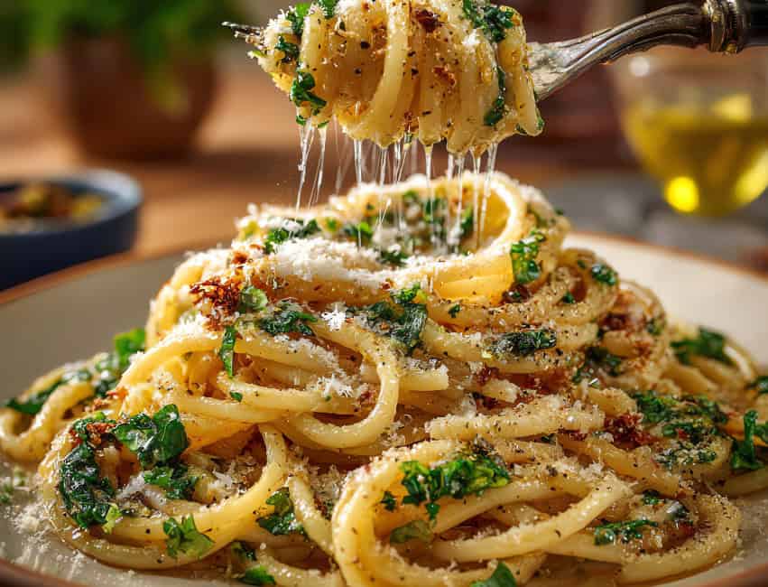 cacio e pepe pasta tossed with pecorino romano cheese and black pepper rome in winter