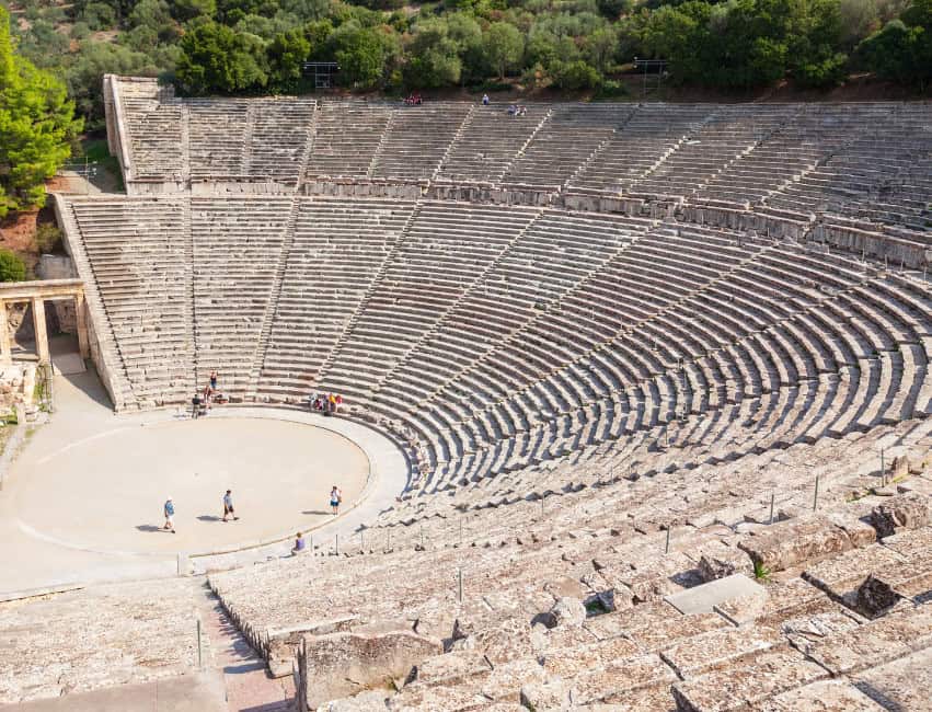 Ancient Theatre of Epidaurus, famous for its acoustics and Greek history.