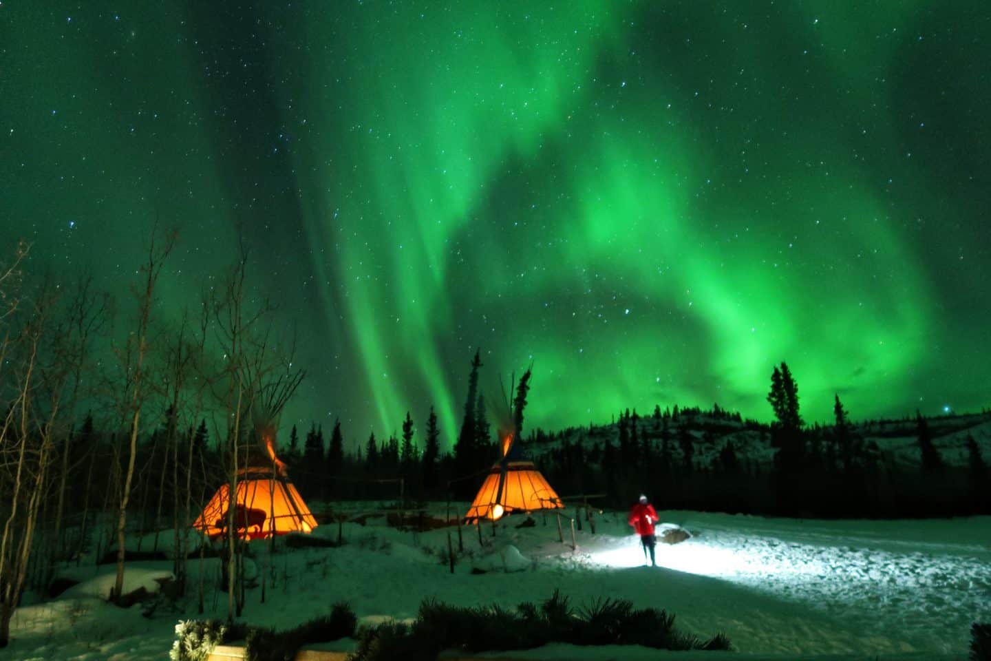 Northern Lights over Yukon wilderness, Canada beautiful places visit