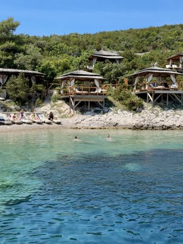 Private cabanas at BOWA Dubrovnik overlooking the sea on Šipan Island