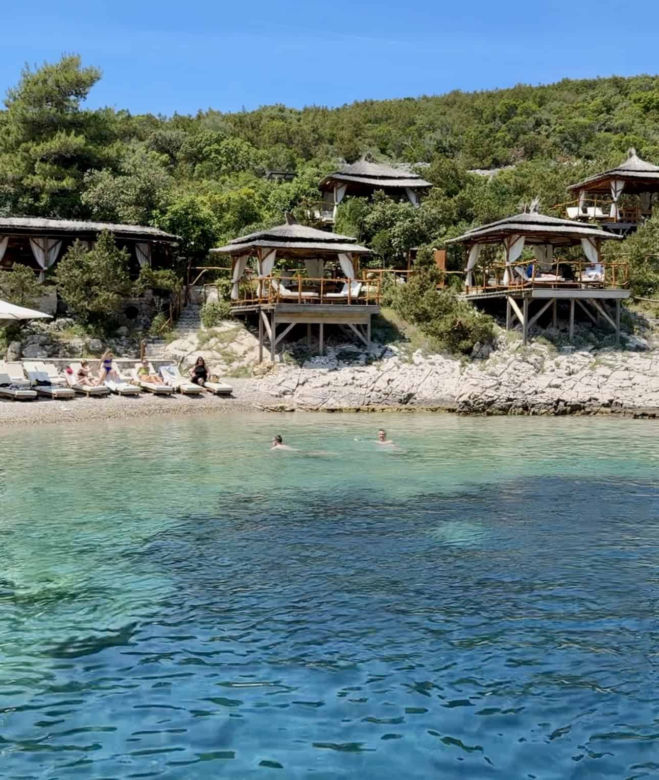 Private cabanas at BOWA Dubrovnik overlooking the sea on &Scaron;ipan Island