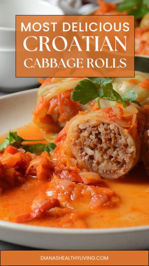 Croatian sarmas cabbage rolls in tomato sauce with mashed potatoes