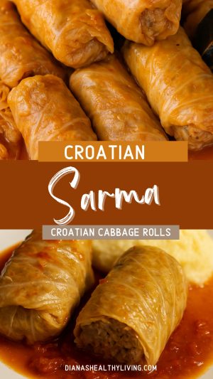 Croatian sarmas cabbage rolls in tomato sauce with mashed potatoes