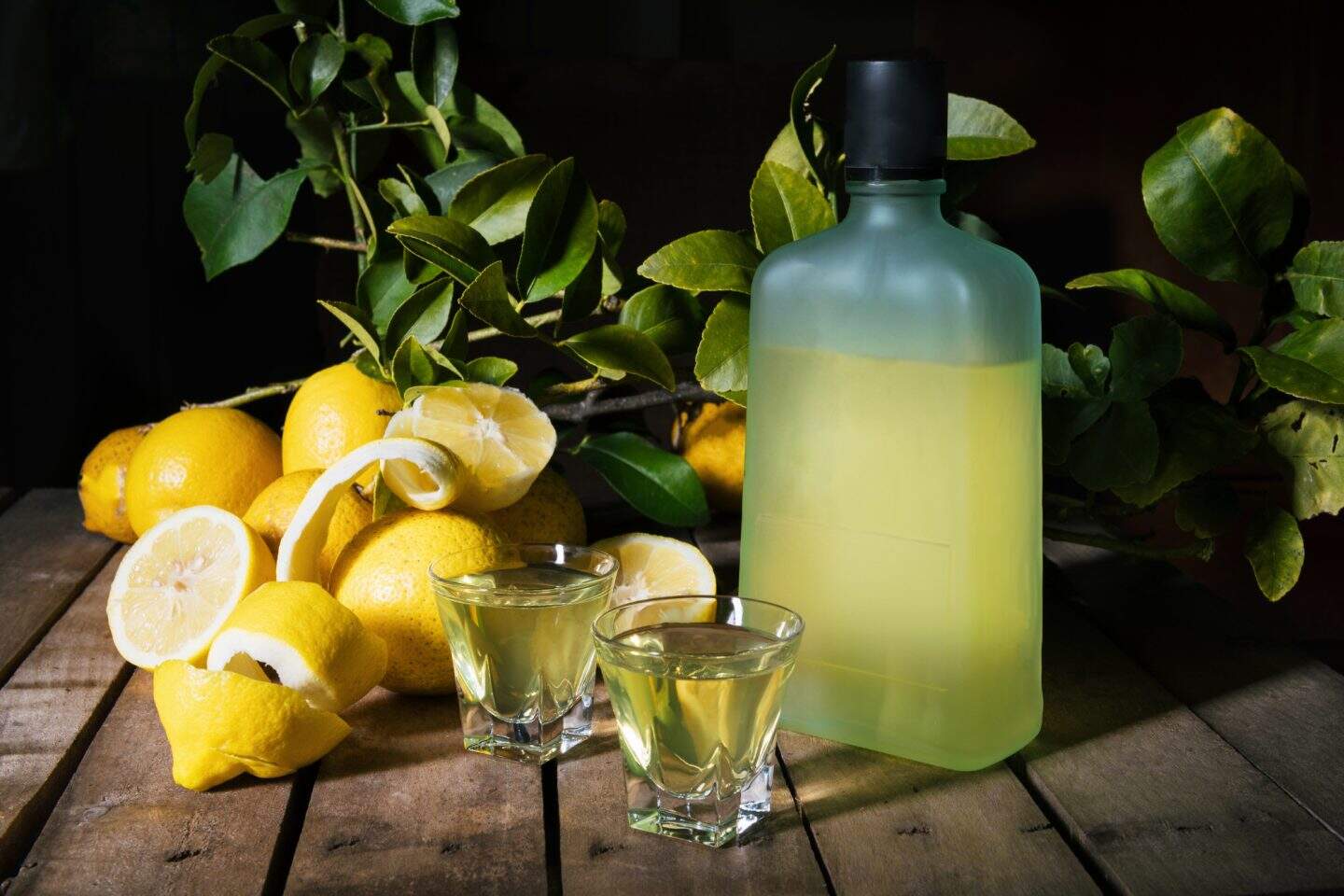 limoncello ingredients with lemon zest and alcohol
