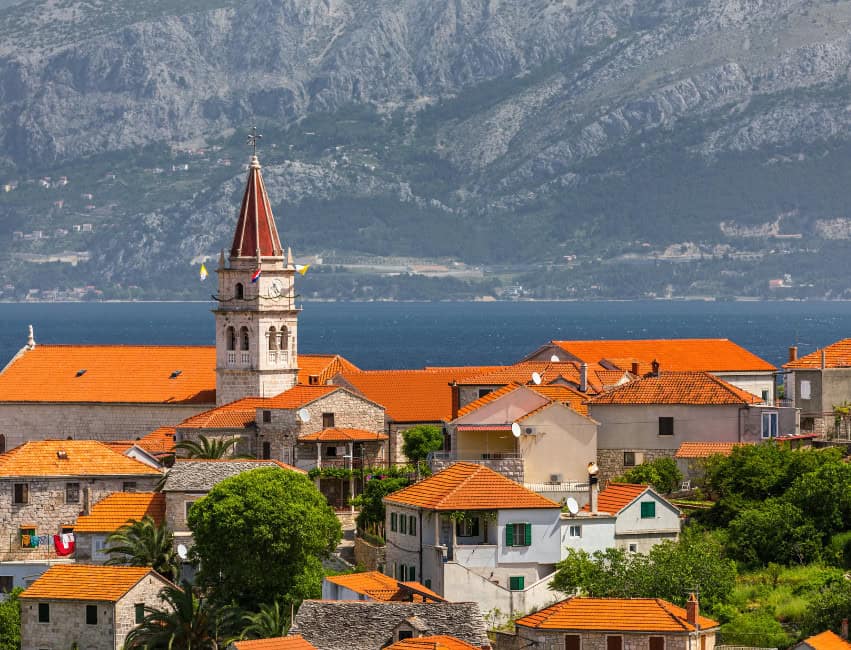 Postira Brac island Croatia fishing village with pebble beaches and Adriatic views