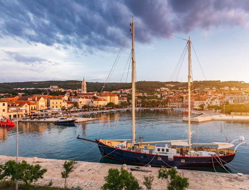 Supetar Brac island Croatia harbor with boats and traditional Dalmatian architecture