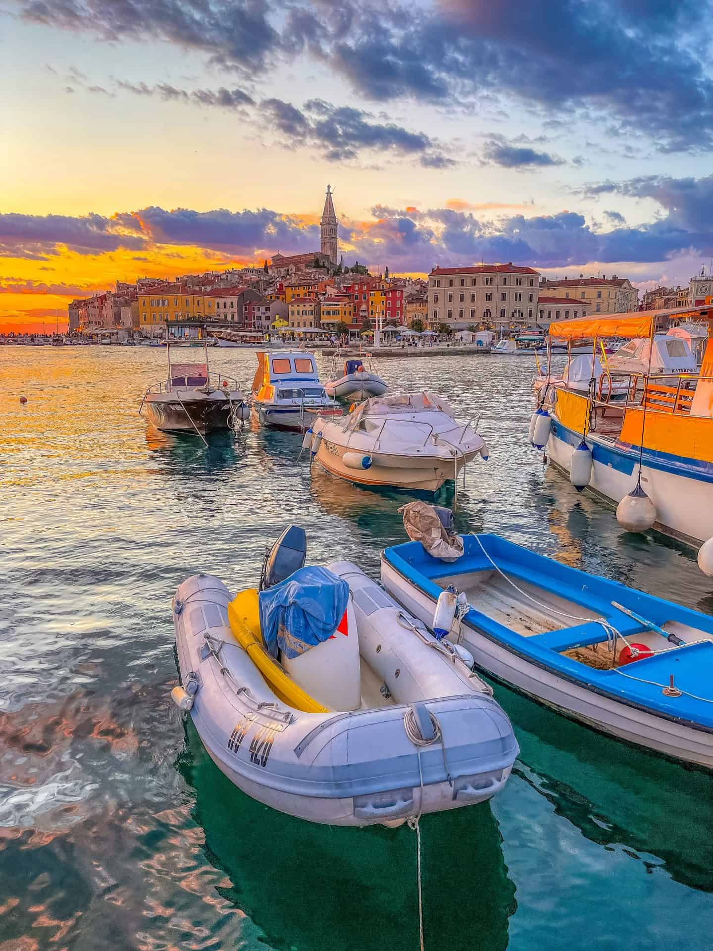 Rovinj Croatia skyline from boat on the Adriatic Sea