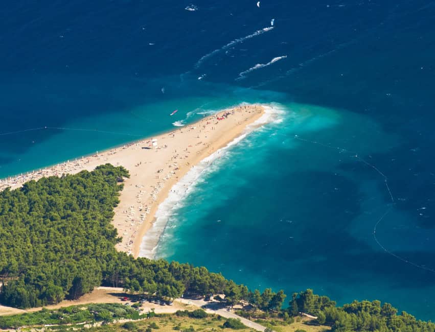 zlatni rat beach bol brac croatia golden horn turquoise water aerial view