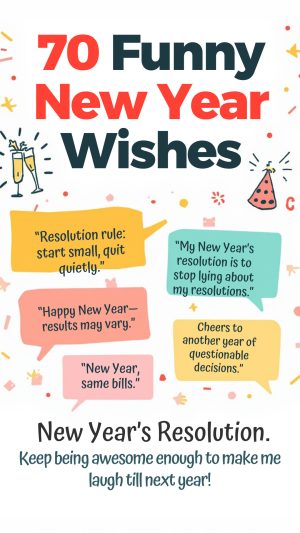 Start the new year with laughter! Check out these 70 funny happy New Year wishes and quotes perfect for family, friends, and coworkers. Share the giggles and ring in the new year with humor!