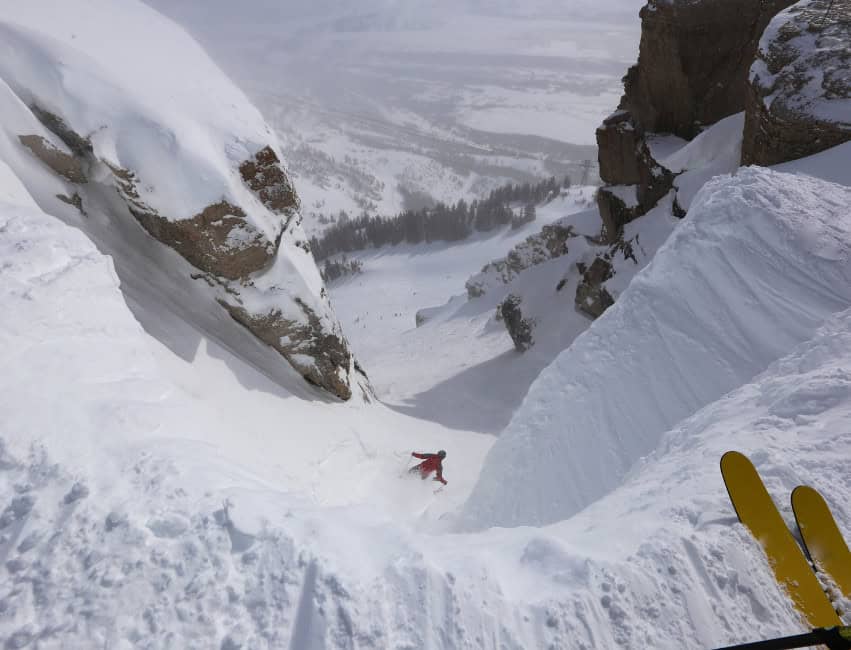 skiing in jackson hole mountains with powder snow