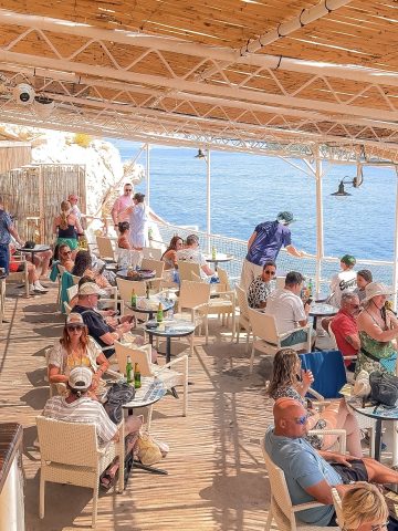 Cliffside seating at Buža Bar Dubrovnik overlooking the sea