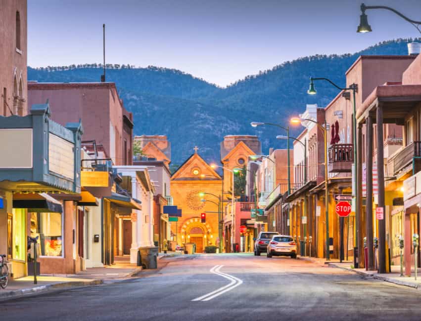 view of old style buildings and mountain in santa fe