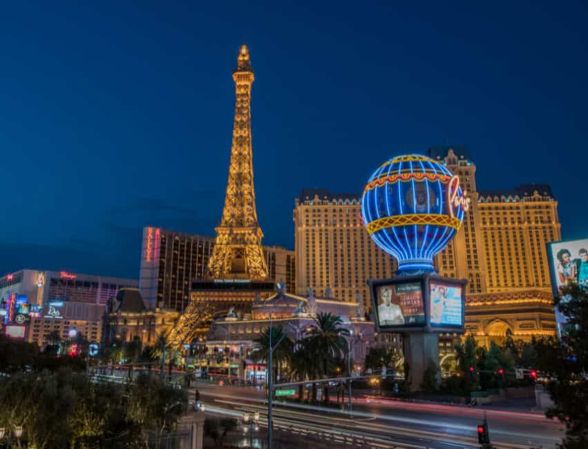 view of paris hotel eiffel tower in las vegas