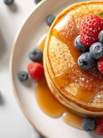 Make fluffy high protein pancakes with protein powder and oats. Easy protein pancakes recipe with exact macros, perfect for healthy breakfasts and fitness goals.