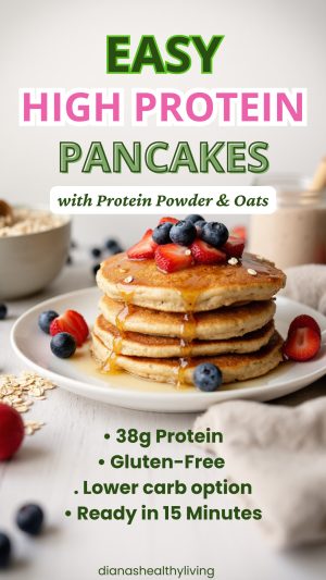 Make fluffy high protein pancakes with protein powder and oats. Easy protein pancakes recipe with exact macros, perfect for healthy breakfasts and fitness goals.