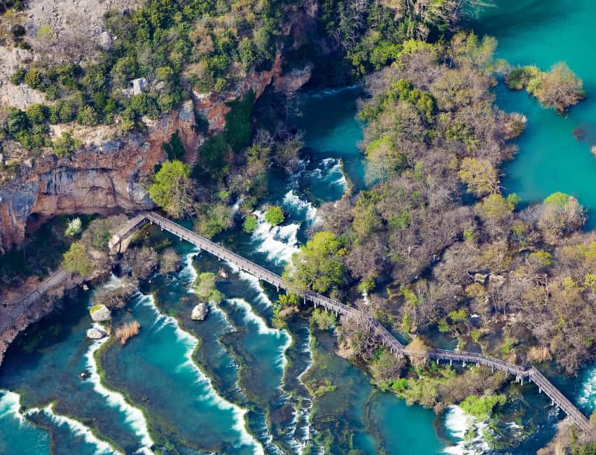 Roški Slap cascading falls with wooden walkways in Krka National Park
