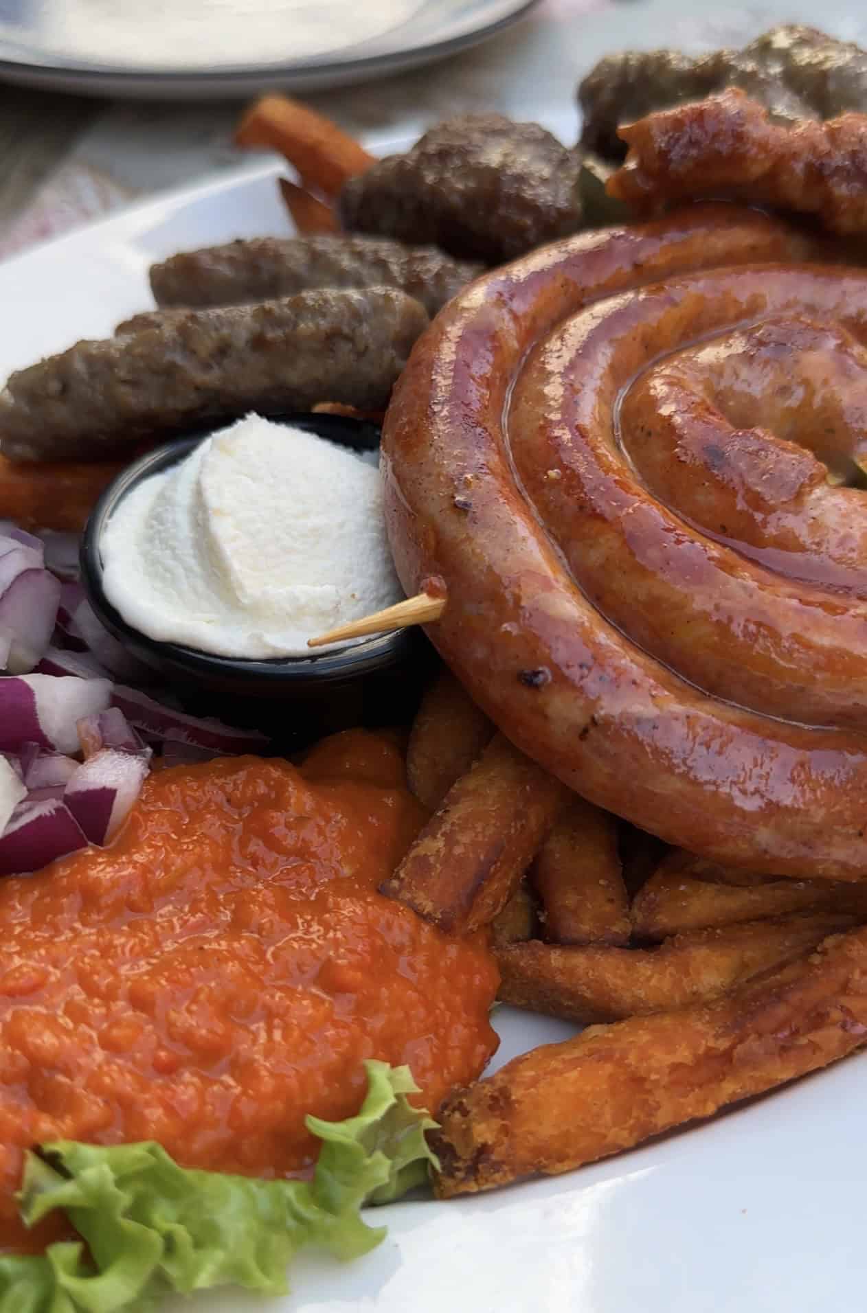 skradin krka waterfalls restaurant platter of cevape sausage cream cheese