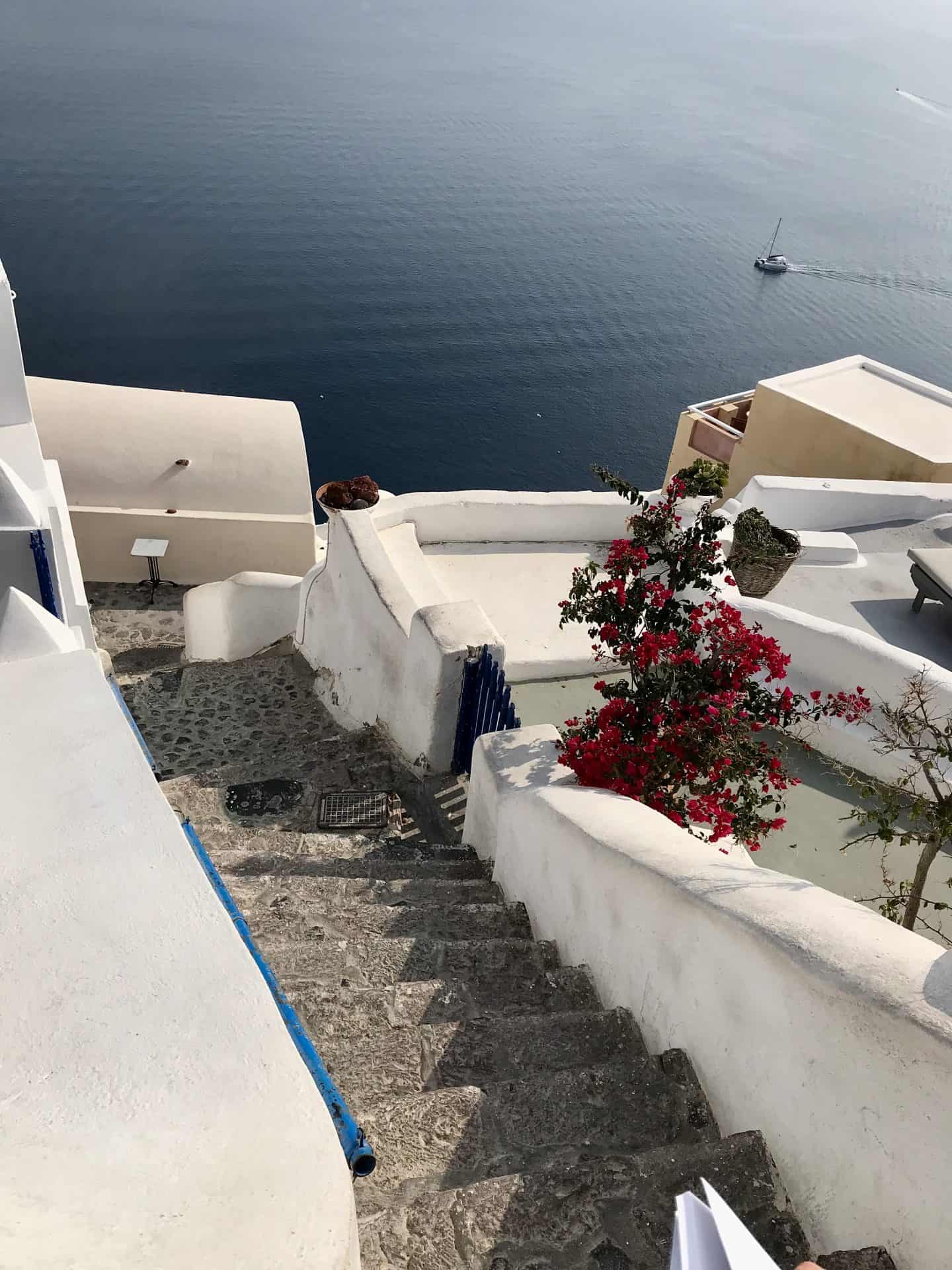 aerial view of oia santorini stairs