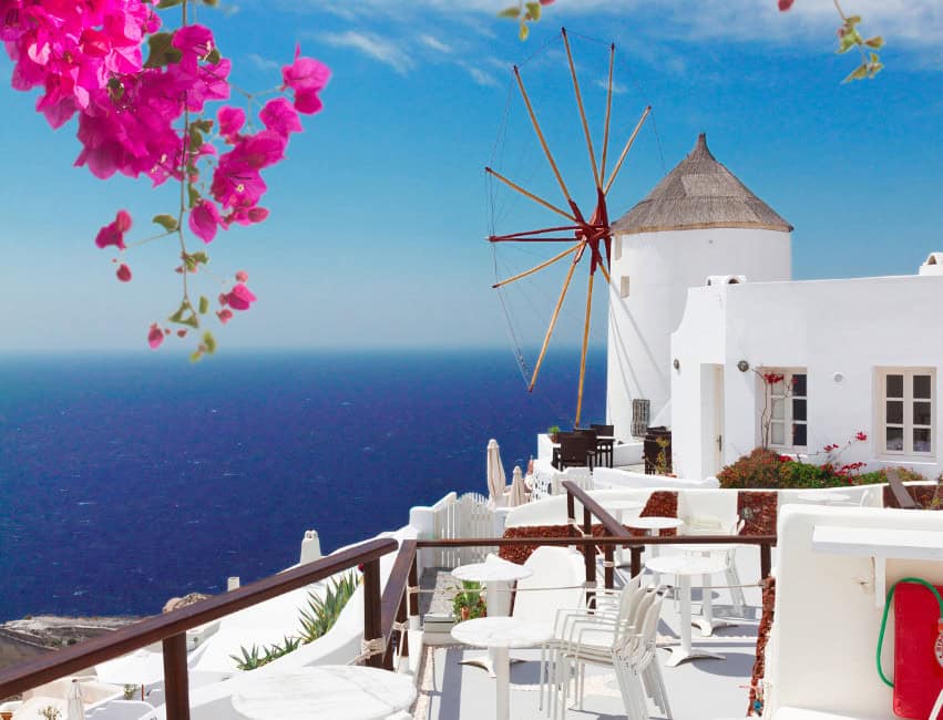 oia santorini greece windmills